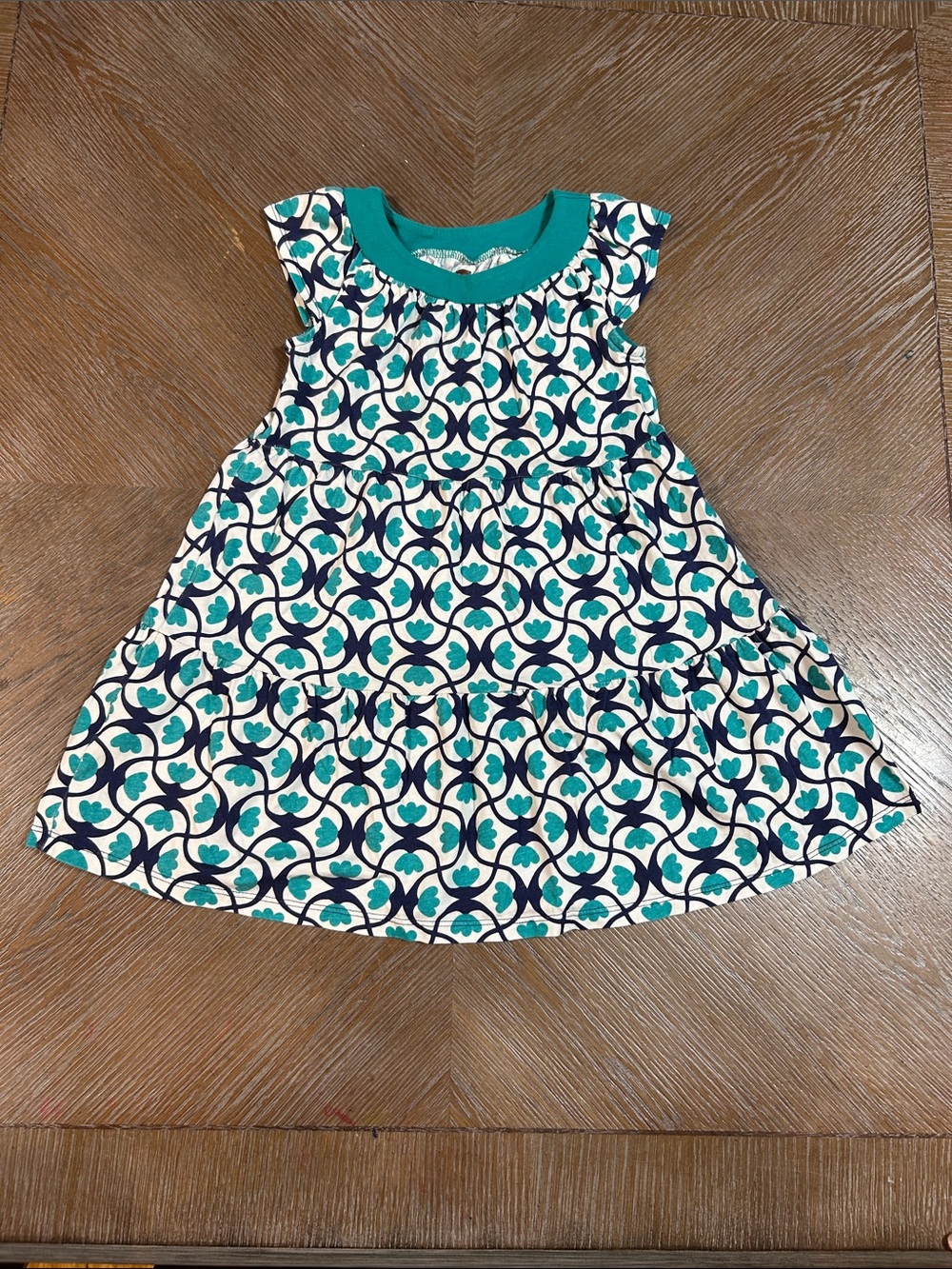 Girls Teal & eNavy Printed Cotton Dress